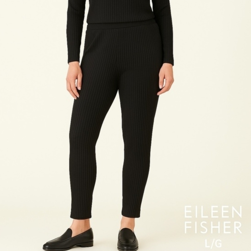 Eileen Fisher Ribbed Knit Pull-on pant black Minimalist Medium
